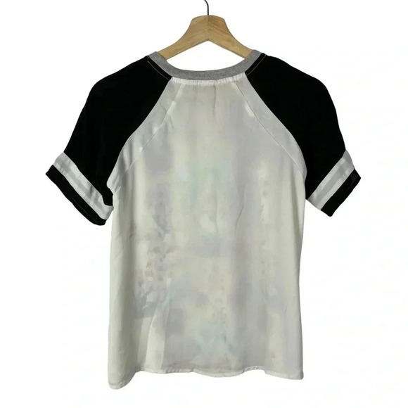 Rue 21 White Floral Colorblock Varsity Short Sleeve Blouse S - Picture 2 of 3